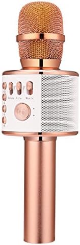 Wireless Karaoke Microphone, Hontec 3-in-1 Wireless Bluetooth Karaoke Recoding Microphone and Speaker, for Singging, Karaoke, Recording,Music Playing, for PC/ Phone, Android /IOS, (Rose Gold)