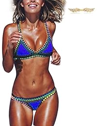 BYD Mujeres Bikinis Conjuntos Push Up Croché Bañador Coloridos Ropa de baño Neopreno 2pcs Tops + Shorts