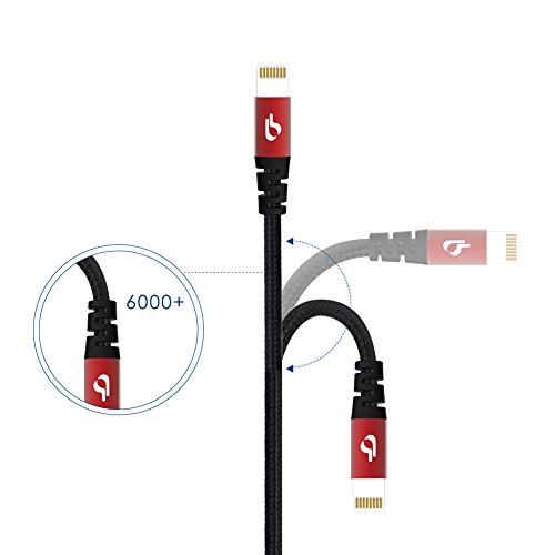BigBlue 1 Meter Aramidfaser & doppelt Nylon umflochtenes Lightning zu USB Kabel, super schlanker Lightning Stecker, Apple MFI zertifiziert, Ladekabel / Datenkabel, Sync-Kabel für iPhone, iPad usw, in rot - 4