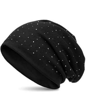 CASPAR MU137 Beanie Mütze mit Strass und warmem Flanell Stoff