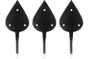 Fayesia Black Wall Hooks for Hanging - Blacksmith Hand Forged Iron Coat Hooks Wall Mounted - Keys, Hats, Robes etc - Multipurpose Single Prong Metal Hook - Screws Included - Set of 3 (Gothic)