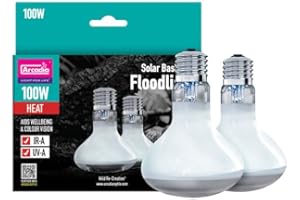 Arcadia Reptile - Solar Basking Floodlight - 100w Twin Pack - Standard E27 Fitting - Produces Essential UVA - Aids Wellbeing & Colour Vision -Suitable for All Reptiles