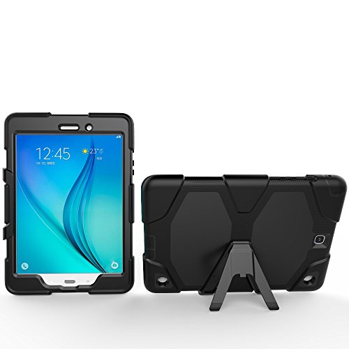 Outdoor Hülle für Samsung Galaxy SM-T550 Cover 9.7 Zoll 3in1 Stoßfest Hybrid SM-T555 Hardcase und Weiche Silikon Schutzhülle Tasche Case (Schwarz) - 2