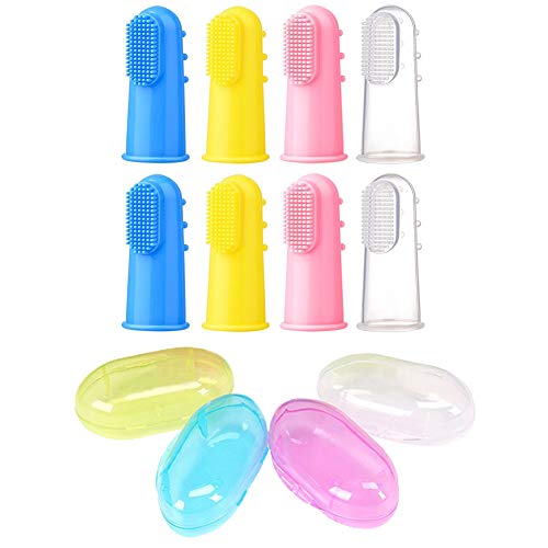 WISDOMLIFE 8 Packs Pet Finger Toothbrushes - Food Grade Soft Silicone Tooth Cleaner Brushes, Oral Hygiene for Dogs Cats & Most Pets(4 colors)