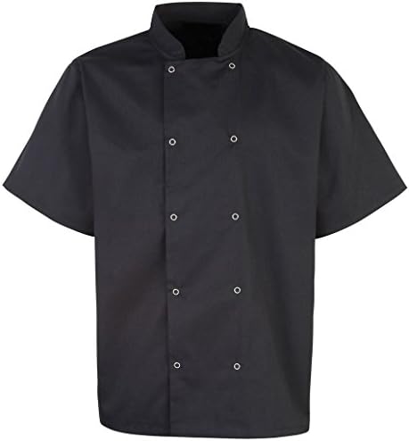 Yarmo Chef Jacket, Short Sleeve Mesh Back Unisex Chef Coat with Stud Front - Black, Medium - 40-42" Chest