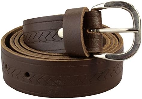Men genuine leather belt in dark brown with small cable stitch | Waist size 100cm = Total length 115cm