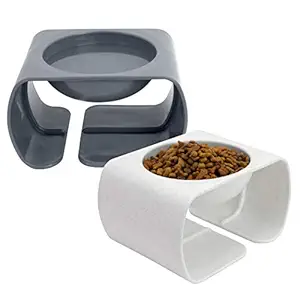 Kitty City Large Raised Cat Food Bowl Collection, Stress Free Pet Feeder and Waterer, Gray (CM-10062-CS01)