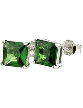 Ohrstecker für Damen, Herren und Kinder aus 925 Silber, Grüner Smaragd eckig