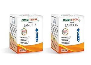 AmbiTech Premium Round Lancet Needle 100 Lancets Pack of 2 (Multicolor)