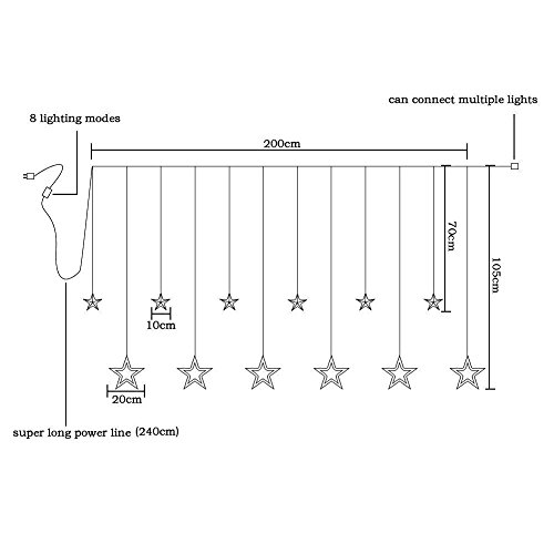Salcar LED Lichterkette 2*1 Meter 12 Sterne Lichtervorhang für Weihnachten Deko Party Festen, 8 Lichtwechselprogramme (Warmweiß) - 6