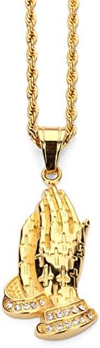 CACTUS88 Fashion Steel Exaggerate Crystals Buddhism Hands Style Pendent Necklace