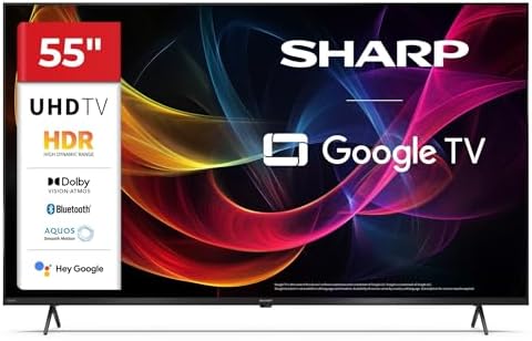 Sharp 55HL4365E - GOOGLE TV, 55" UHD, FRAMELESS, 60Hz, HDR10, Dolby Vision HDR, Google Assistant con microfono, Chromecast, Bluetooth, DOLBY Atmos 2x12W, HDMI 2.1 x4, USBx2, Color Negro