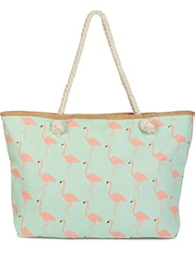 styleBREAKER XXL Strandtasche mit Flamingo Print und Reißverschluss, Schultertasche, Shopper, Damen 02012234
