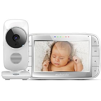 Motorola MBP 48 - Babyphone vidéo avec grand écran 5.0", éco mode, vision nocturne et capteur de la température ambiante, couleur blanc