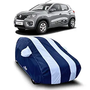 AARTRI - Water Resistant - dust Proof - car Body Cover for Renault Kwid car Cover - Water Resistant UV Proof - car Body Cover (Strips White with Mirror Pockets)