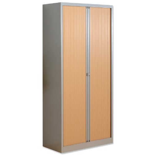 Bisley A4 EuroTambour Including 4 Shelves W1000xD430xH1980mm Beech Shutters Silver Frame Ref ET410/19/4SB