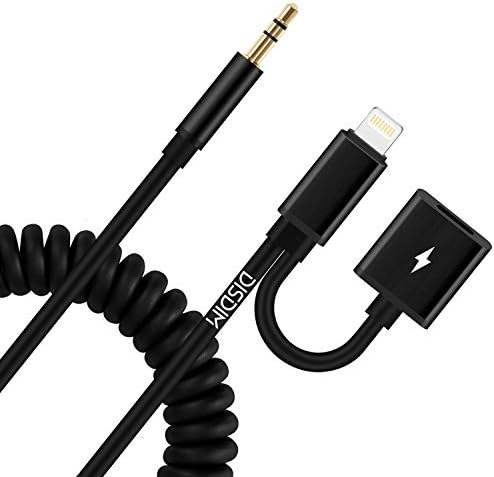 iPhone X Aux Charger Cord, DISDIM 2 in 1 Spring [Extension to 5FT] Lightning to 3.5mm Headphone Audio Jack Adapter with 8Pin Extend Charging Port Cable for iPhone X /8/8Plus,iOS 11 to Home/Car Stereos