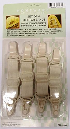 Stretch Bands for Ironing Board Covers &amp; Bed Sheet Straps Holder Fastener Clips Pack Of 4