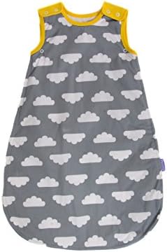 Mama Designs Babasac Multi Tog Baby Sleeping Bag in Grey Cloud with Yellow Edging Design for 18 to 36 Months. 1.0 and 2.5 Tog Included.