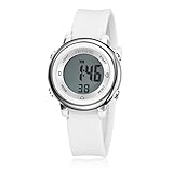 Pixnor Ohsen Sportuhr für Kinder, Damen, Mädchen, multifunktional, wasserdicht, mit Display mit Hintergrundbeleuchtung, Quarz, weiß