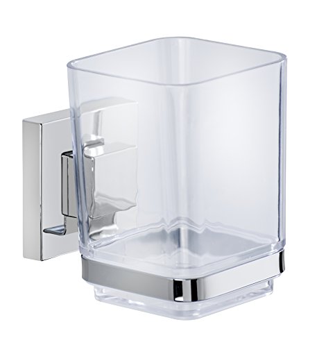 Wenko 22680100 Zahnputzbecher „Quadro“ mit Vacuum-Loc, Edelstahl, Silber/Transparent, 7.5 x 10 x 10 cm - 2