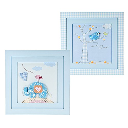 Set of Two Baby Blue Wall Hanging Pictures ideal for Boy's Nursery Decoration
