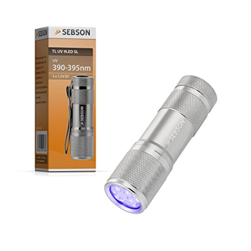 SEBSON® UV Taschenlampe mit 9 LEDs, Schwarzlicht, 390-395nm, Prüfgerät, Ø30x94mm - 3