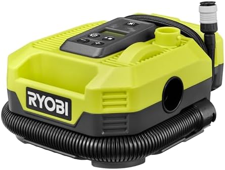 Ryobi Compressore e Gonfiatore Senza Fili a Batteria 18V ONE+, Batteria Non Inclusa, Auto-Stop, Pressione fino a 11 bar, Flusso Aria fino a 500 l/min, Include 3 Bocchette di Gonfiaggio, RMI18-0