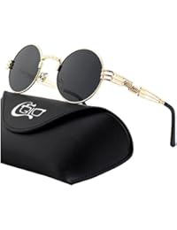 CGID Retro Sonnenbrille im Steampunk Stil, runder Metallrahmen, polarisiert, f&uuml;r Frauen und M&auml;nner, E72