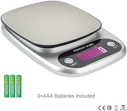 Xiyude Digital Kitchen Scale10 kg / 1 g Precise Cooking Scale and Baking Scale, Stainless Steel Platform Food Scale with LCD Display, High Accurac and Professional Tare Functional Scales, Silver