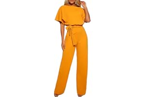 Onsoyours Monos de Vestir Mujer Elegante Manga Corta Talla Grande Mono De Pierna Recta con Traje con Cinturón Mono Largo Vendaje Traje Playsuit Elegante de Fiesta de Noche