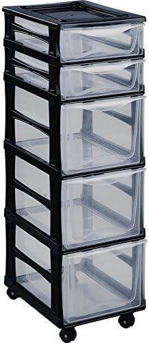HEGA multi-combi Drawers with Wheels, Black, 35.5 x 26.5 x 82 cm, Pack of 5