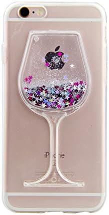 iPhone 8 Plus liquid Transparent Case,Crystal Clear Soft Flexible TPU Case with 3D Flowing Liquid Creative Bling Glitter Stars Red Wine Glass Design for iPhone 7 Plus with 5.5 inch,Cute Floating Sparkle Hearts Bling Glitter Shell Case Cover for Apple iPhone 8 Plus/7 Plus 5.5