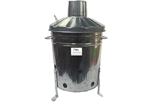 Srendi® Small Medium Large 15L 60L 90L Litre Metal Galvanised Garden Incinerator Fire Bin Burning Leaves Paper Wood Rubbish Dustbin Shovel and Poker Made in U. K. (15L INC Onlly)