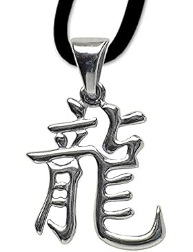 Chinesisches Sternzeichen Drache Anhänger Amulett 925er Silber Schmuck mit Lederhalsband 05