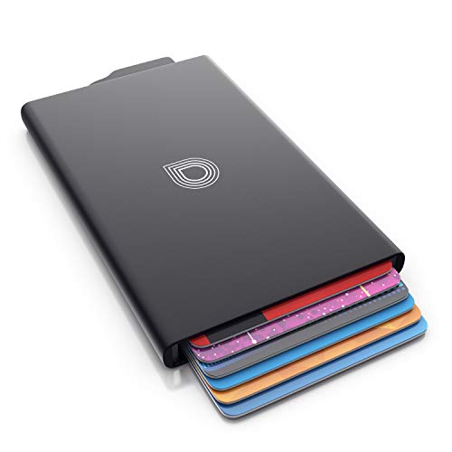 Aplic - Custodia carte di credito in alluminio con sistema a ventaglio - Scocca Anti clonazione per Carte RFID e NFC Contactless - Fino a 6 carte - Compatto e solido - Sicuro - Nero