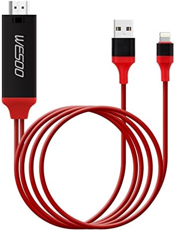 Lightning to HDMI Adapter Cable, Wesoo Lightning Digital AV to HDMI 1080P Cable for iPhone,iPad,iPod Models(Plug and Play)