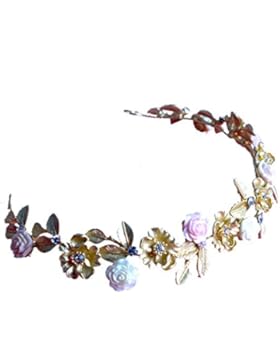 Flexibles goldenes Diadem mit Resin-Rosen und Swarovski-Elements