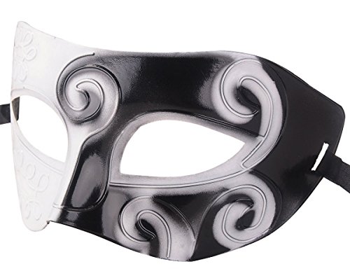 Mens Silver Masquerade Greek Roman Face Mask For Fancy Dress Masked Ball (White/Black) by Coxeer - 2