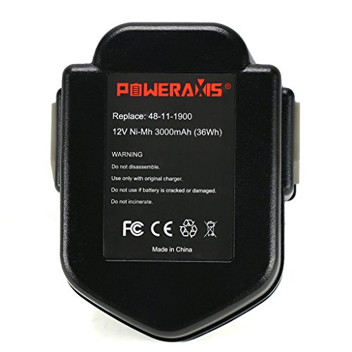 POWERAXIS 12V 3000mAh Ni-MH Ersatzakku für Milwaukee 48-11-1900, 48-11-1950, 48-11-1960, 48-11-1967, 48-11-1970, 49-24-0150, PAD 12, PAS 12PP, PCG12, PDD 12 x, PES 12 T, PJX 12PP, PLD 12 x, PN 12PP, PPS 12PP, PSG 12PP, PSM 12PP - 2