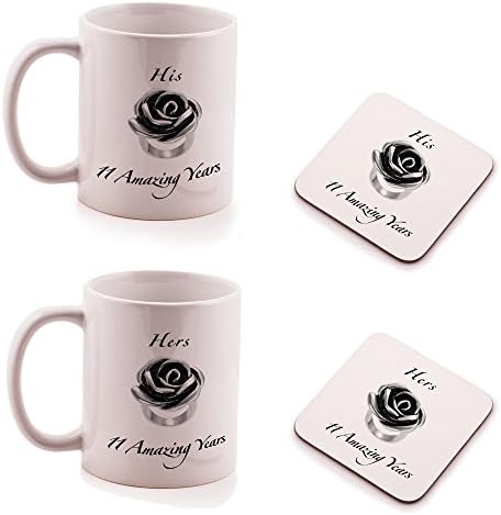 Steel 11th Wedding Anniversary His and Hers Mug and Coasters gift set - (2 pack)