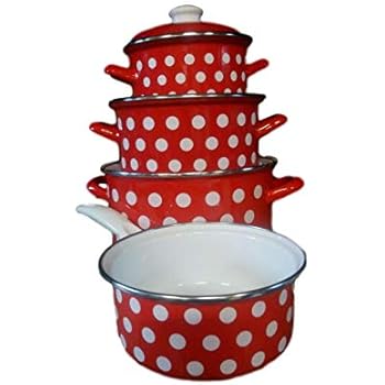 Tolles Kochtopfset Topf Set Töpfe rot weiße Punkte Emaille ...