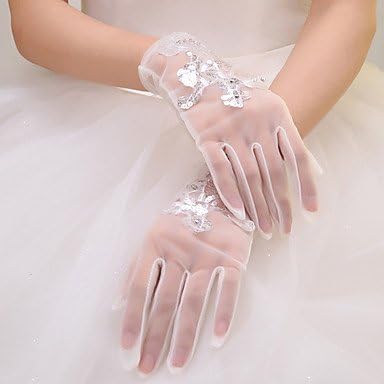 Yu* Wrist Length Fingertips Glove Nylon Bridal Gloves Party/ Evening Gloves Spring Fall Winter Sequins , ivory , m