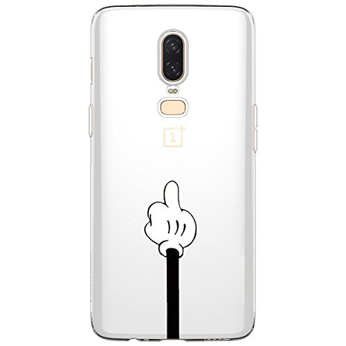 AIsoar Coque Compatible/Replacement pour OnePlus 6 Case, Transparente Silicone Antichoc Ultra Mince Housse TPU de Protection arrière Résistant aux Rayures Cactus Couverture (Ériger Le Majeur)