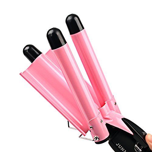 CkeyiN ® 22mm 3 Barrels LCD Display Wave Curler Ceramic Curling Wand Hair Iron Tongs Temperature Adjustable Heat Hair Curling Tool with Heatproof Glove