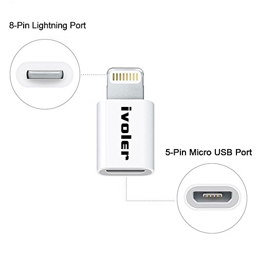 iVoler Lightning auf Micro USB Adapter mit Schlüsselring, [3 Stück] Micro USB auf 8 Pin Lightning Konverter Stecker, Laden und Synchronisieren für iPhone 7/ 7 Plus/ 6/ 6s/ 6 Plus /5 5s 5c, iPad Pro/ iPad Air/ iPad mini und andere Geräte des Ios – Weiß - 2