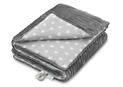 Preisvergleich Produktbild EliMeli Babydecke Kuscheldecke junge Krabbeldecke 75x100 / Ultraweicher Gestreifter Microfaser-Plüsch Stoff aus Baumwolle / Füllung / hoch Qualität / ideal als Kinderwagendecke (Grey - Stars)