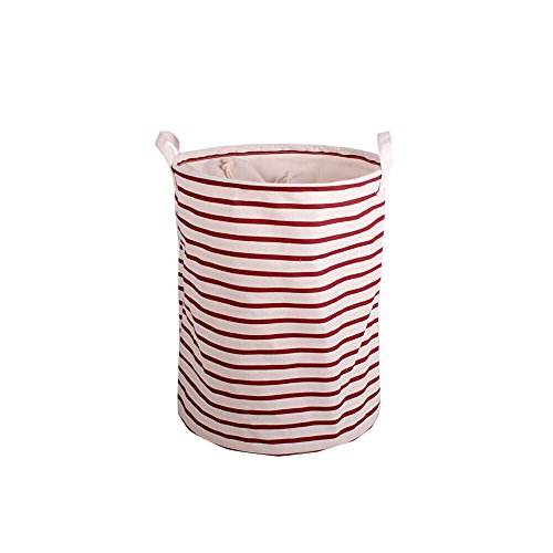 GreenForest Vintage Jute Linen Burlap Round Hanging Storage Basket-Red Strips