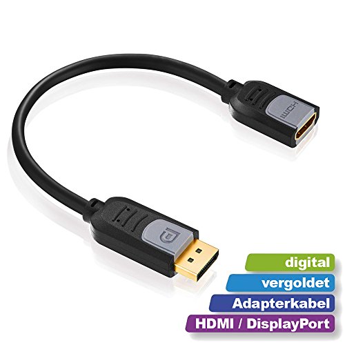 deleyCON DisplayPort zu HDMI Adapter – FullHD / 1080p / 3D / HDCP / Audioübertragung – DP Stecker auf HDMI Buchse – vergoldet – für Apple Mac / PC / Notebook / Monitor / Beamer / TV / Grafikkarte - 2