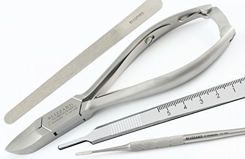 Blizzard Podiatry Basic Instrument 4-Pcs Set - Professional Chiropody Toe Nail Clipper Nipper Kit - Blacks File, Diamond Deb Foot Dresser, Scalpel Blade Handle No 3 - GERMAN Stainless CE Approved Pedicure Foot Care Tools - With FREE Nail Dresser GIFT